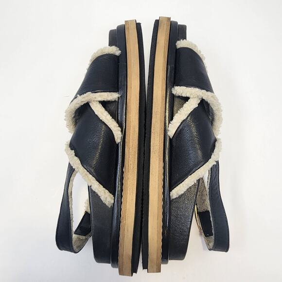 Alohas Marshmallow Black Leather Platform Sandal Women Size 39 US 8 Sherpa Lined - Picture 7 of 9